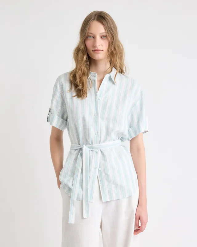 Short-Sleeve Linen-Blend Blouse with Removable Belt sold by RW&CO.