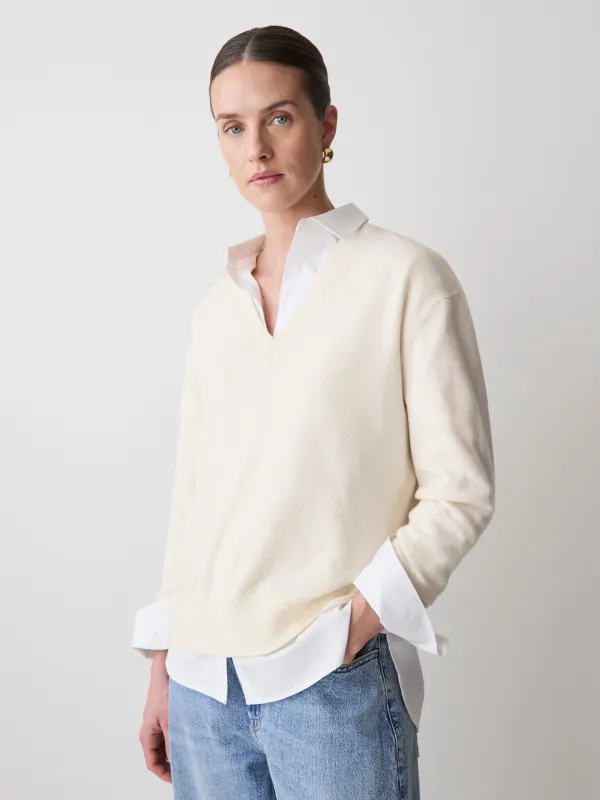 Merino Wool V-Neck Drop Shoulder Sweater sold by RW&CO.