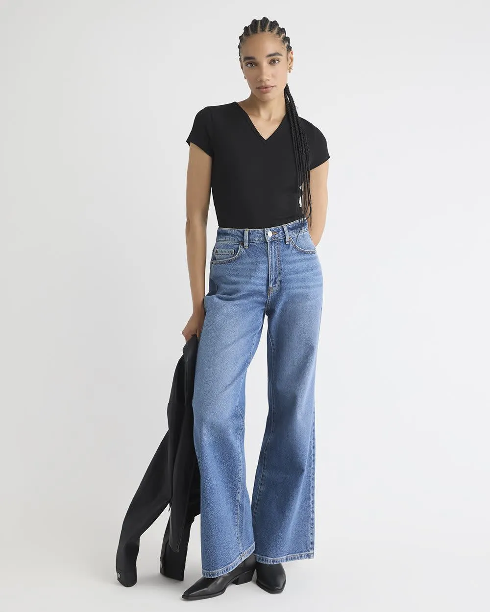 V-Neck Ribbed T-Shirt sold by RW&CO. product image thumbnail 2