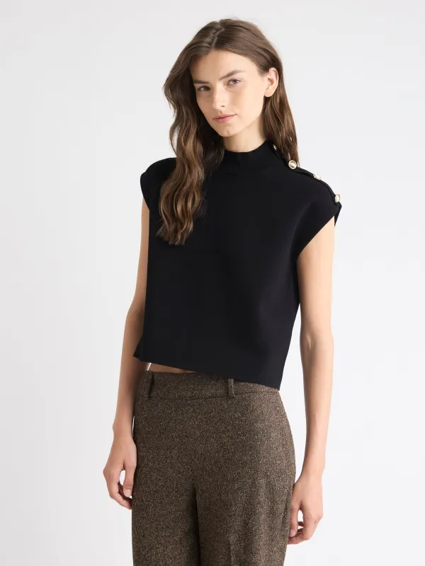 Sleeveless Mock-Neck Sweater with Buttons on Shoulder sold by RW&CO.