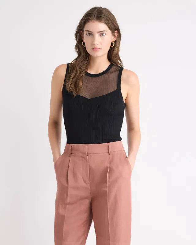 Crew-Neck Ribbed Cami with Sheer Yoke sold by RW&CO.