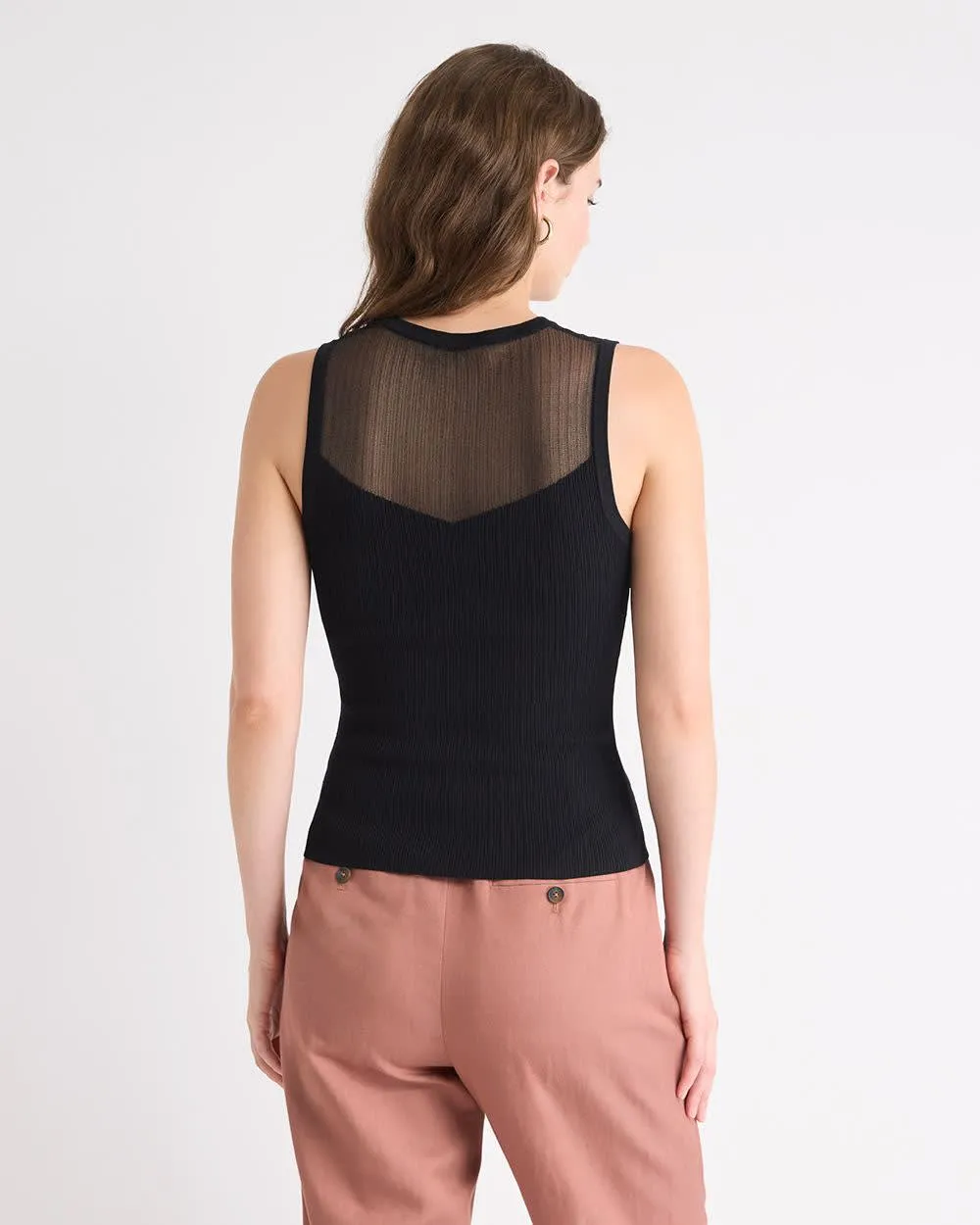 Crew-Neck Ribbed Cami with Sheer Yoke sold by RW&CO. product image thumbnail 3