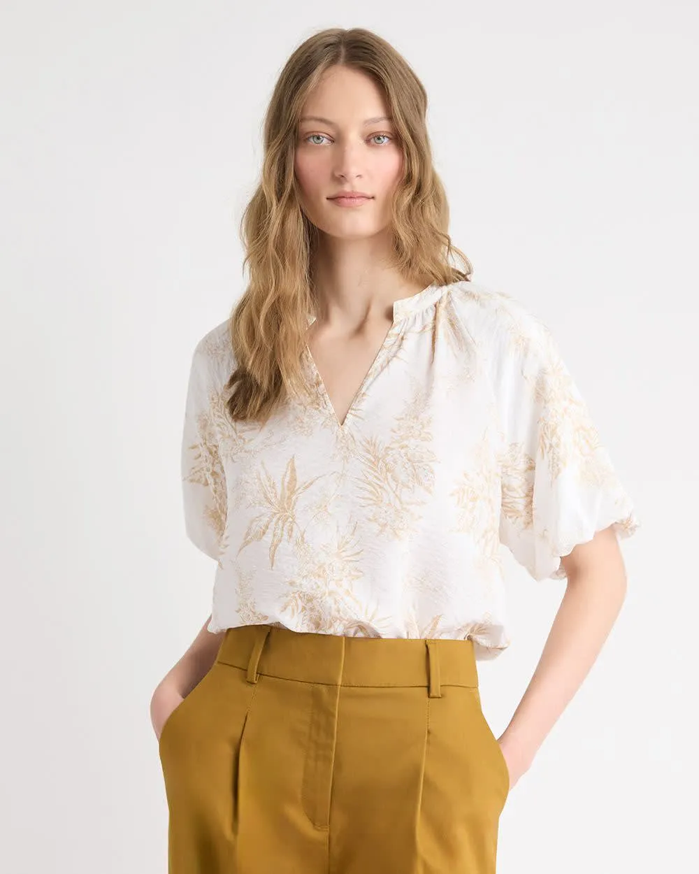 V-Neck Blouse with Short Puffy Sleeves sold by RW&CO.