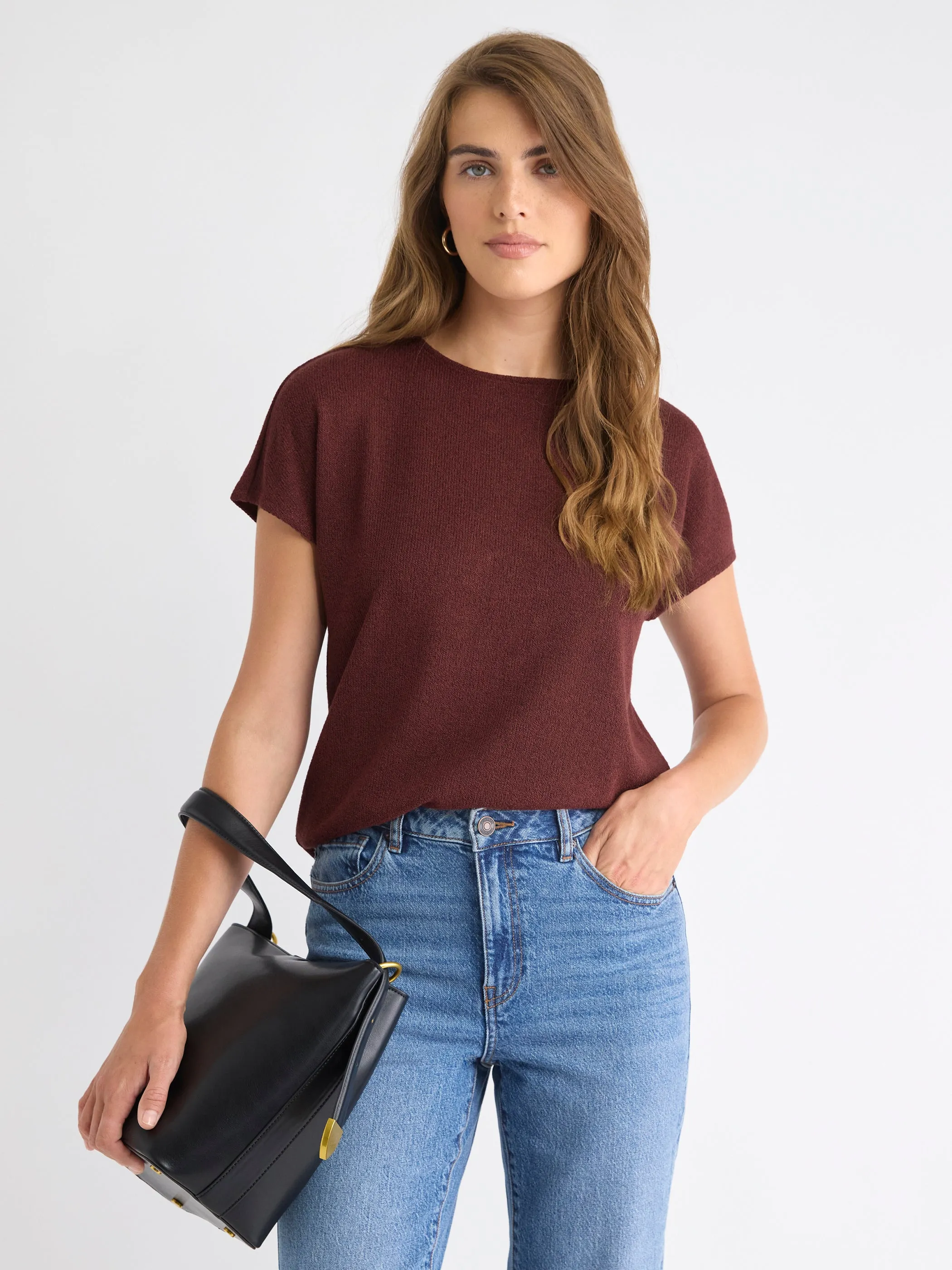 Crew-Neck Extended-Sleeve Bouclé Top sold by RW&CO. product image thumbnail 4