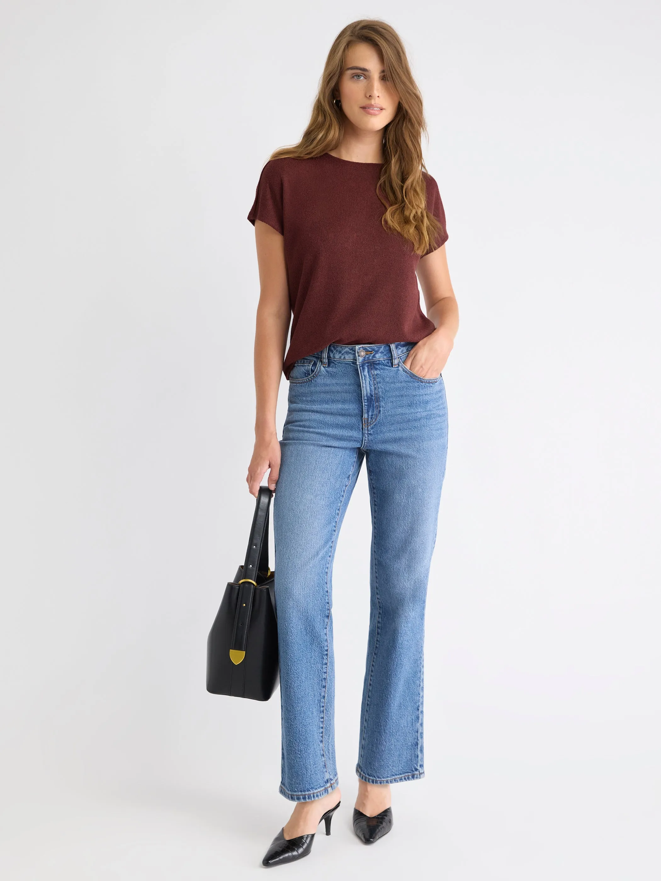 Crew-Neck Extended-Sleeve Bouclé Top sold by RW&CO. product image thumbnail 5