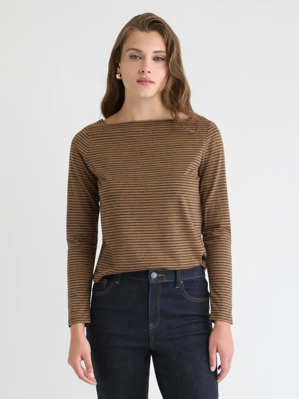 Striped Long-Sleeve Boat-Neck Top sold by RW&CO.