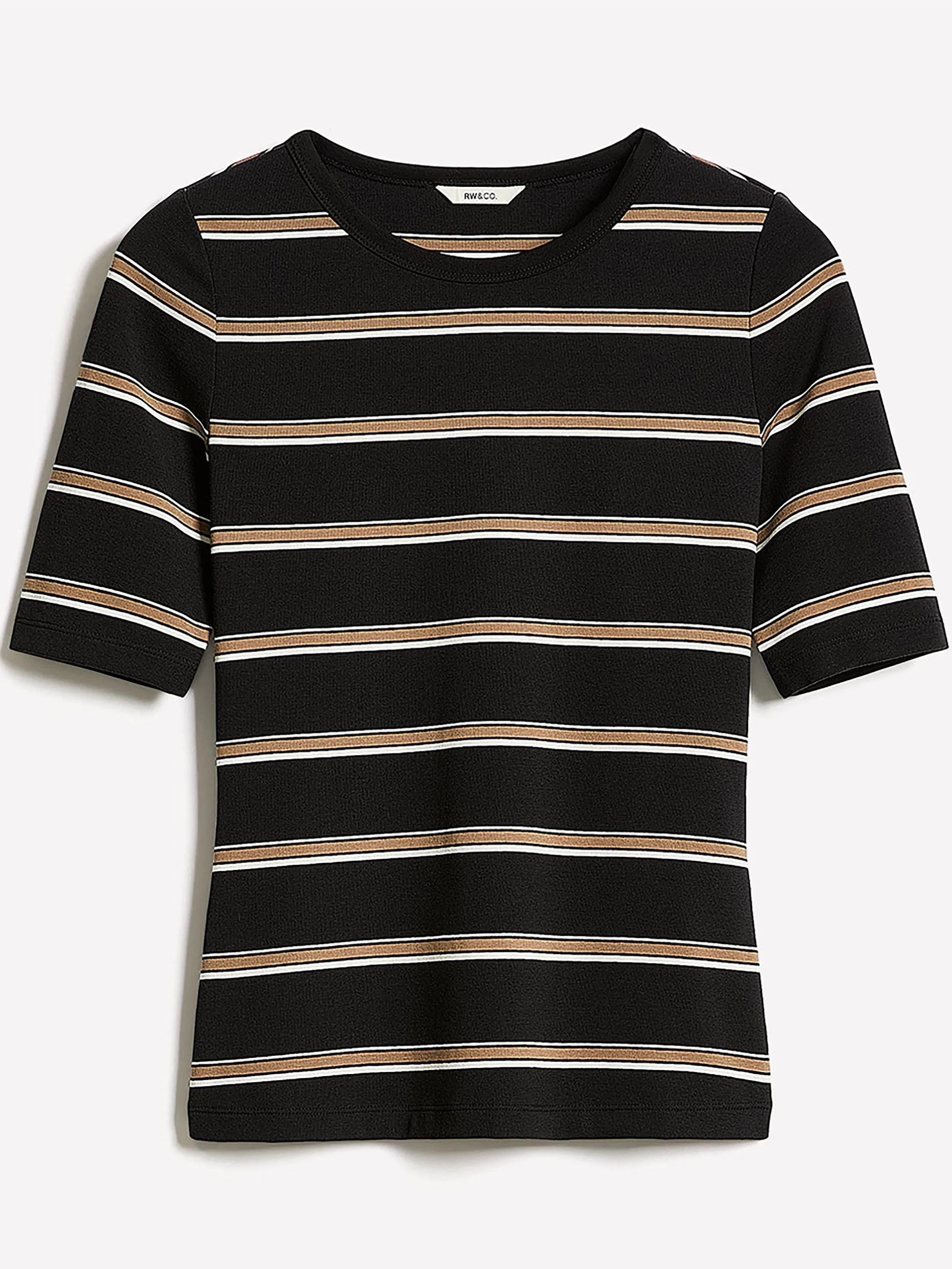 Striped Elbow-Sleeve Crew-Neck Fitted Tee sold by RW&CO. product image thumbnail 4