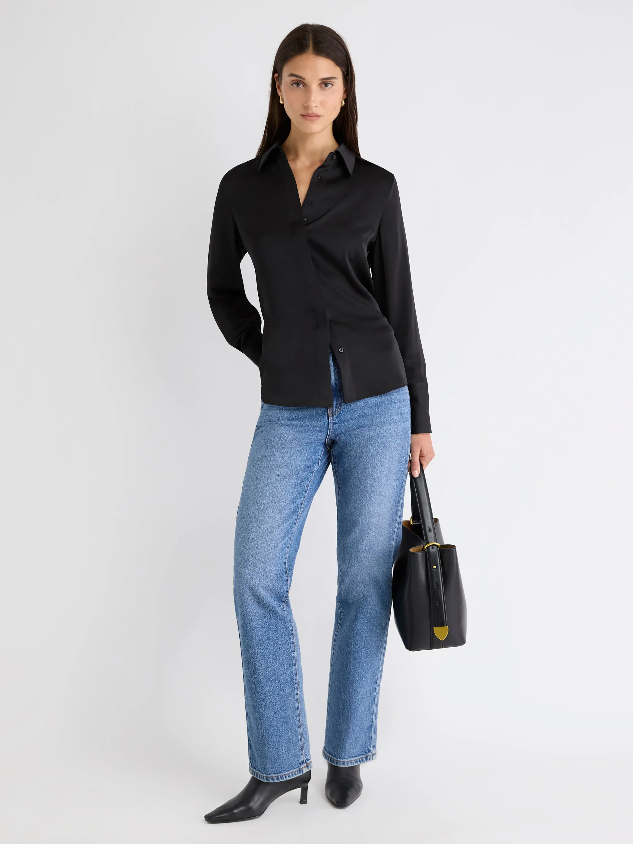 Satin Long-Sleeve Buttoned-Down Blouse sold by RW&CO. product image thumbnail 2