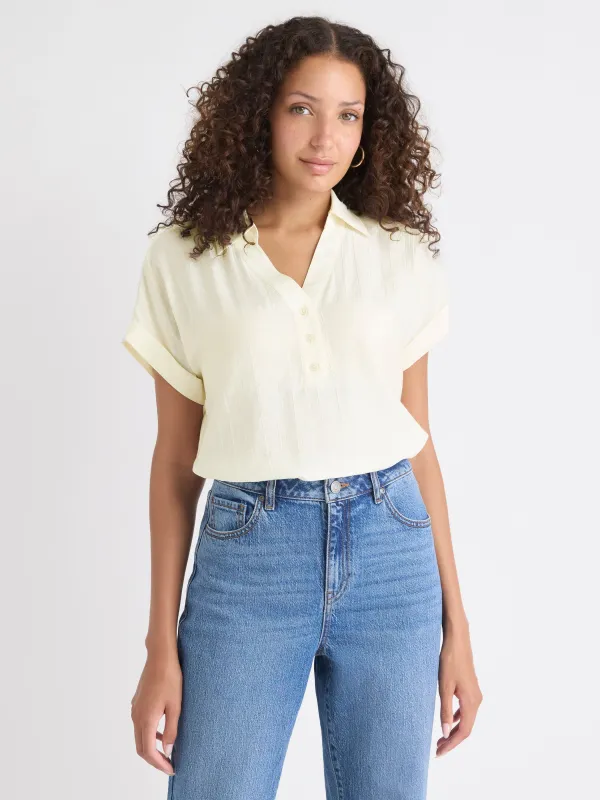 Extended-Sleeve Buttoned-Down Textured Blouse sold by RW&CO.