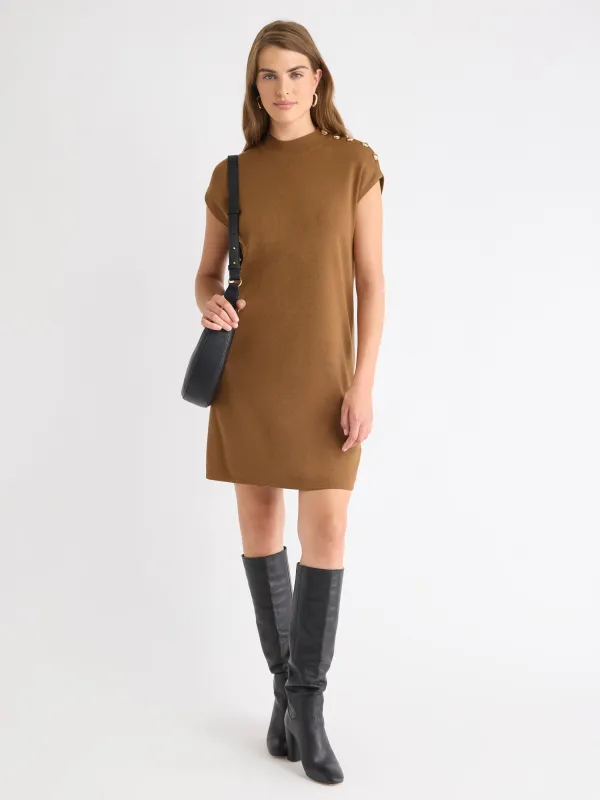 Extended-Sleeve Mock-Neck Mini-Dress with Buttons on Shoulder made by RW&CO.