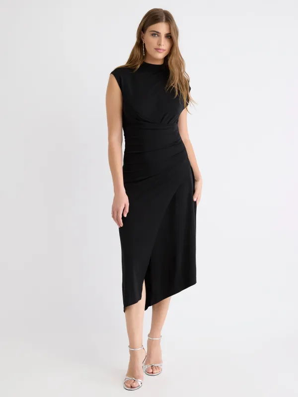 Extended-Sleeve Mock-Neck Draped Midi Dress sold by RW&CO.