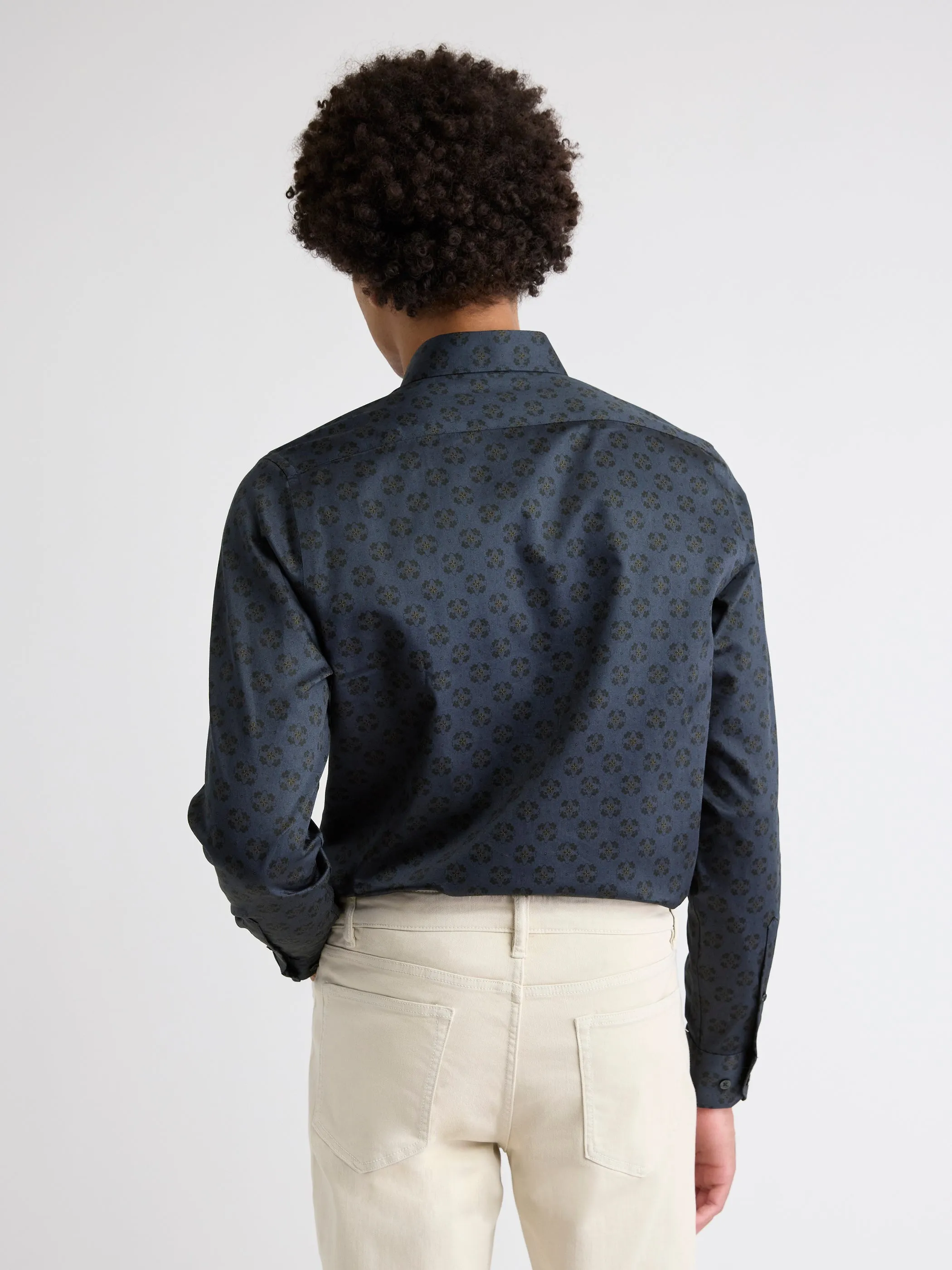 Navy Tailored-Fit Dress Shirt with Geo Pattern sold by RW&CO. product image thumbnail 3