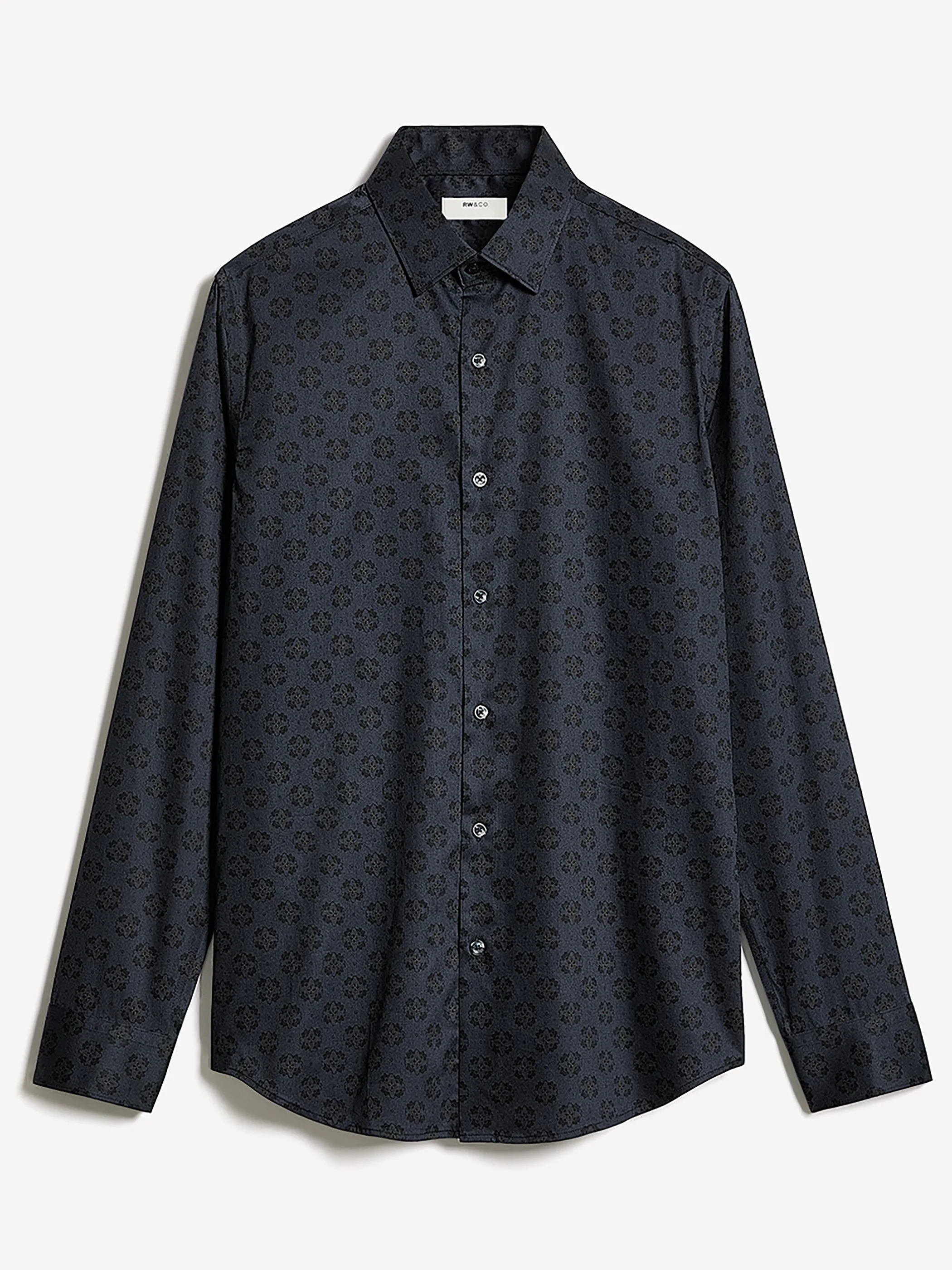 Navy Tailored-Fit Dress Shirt with Geo Pattern sold by RW&CO. product image thumbnail 4