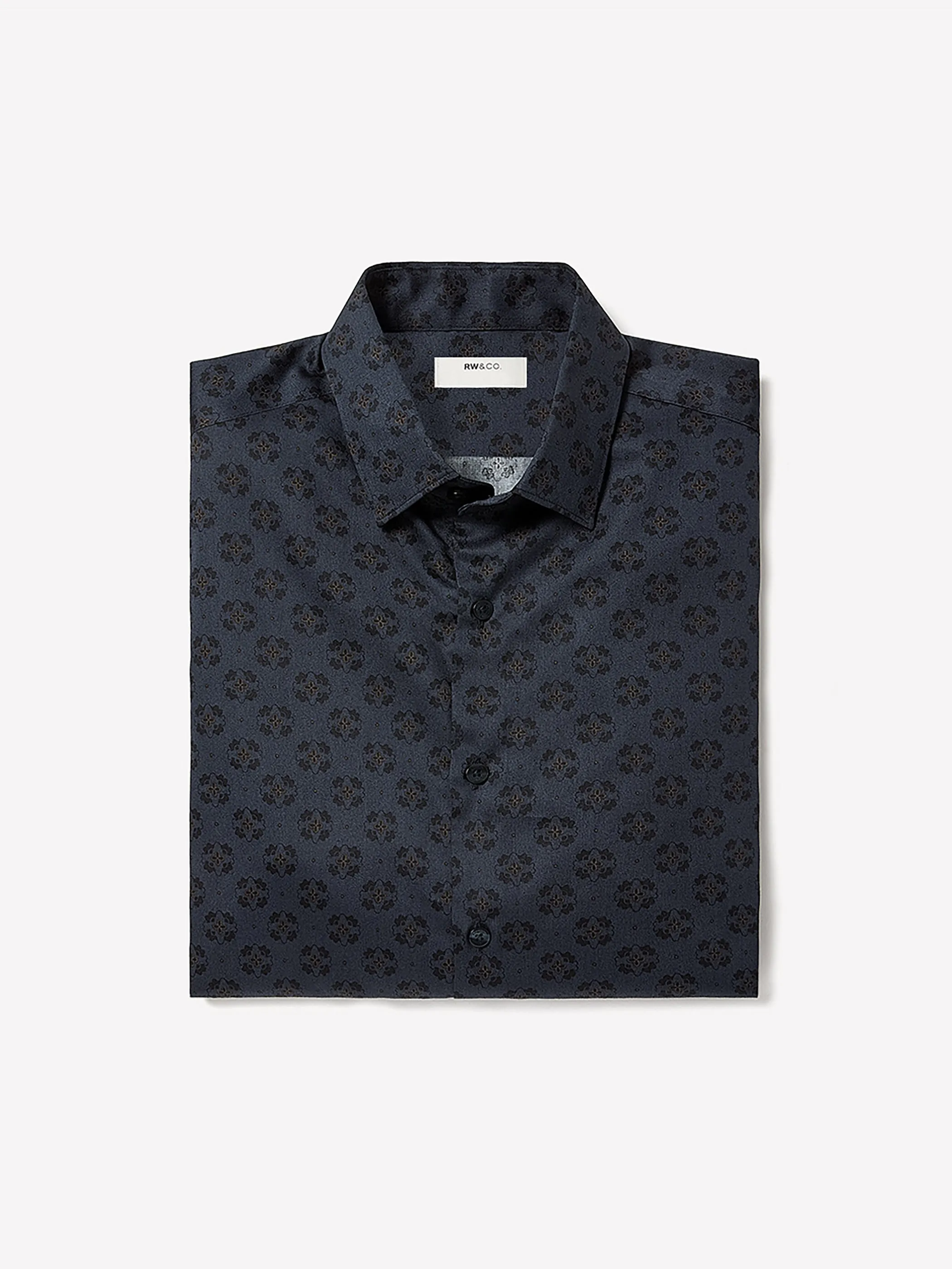 Navy Tailored-Fit Dress Shirt with Geo Pattern sold by RW&CO.