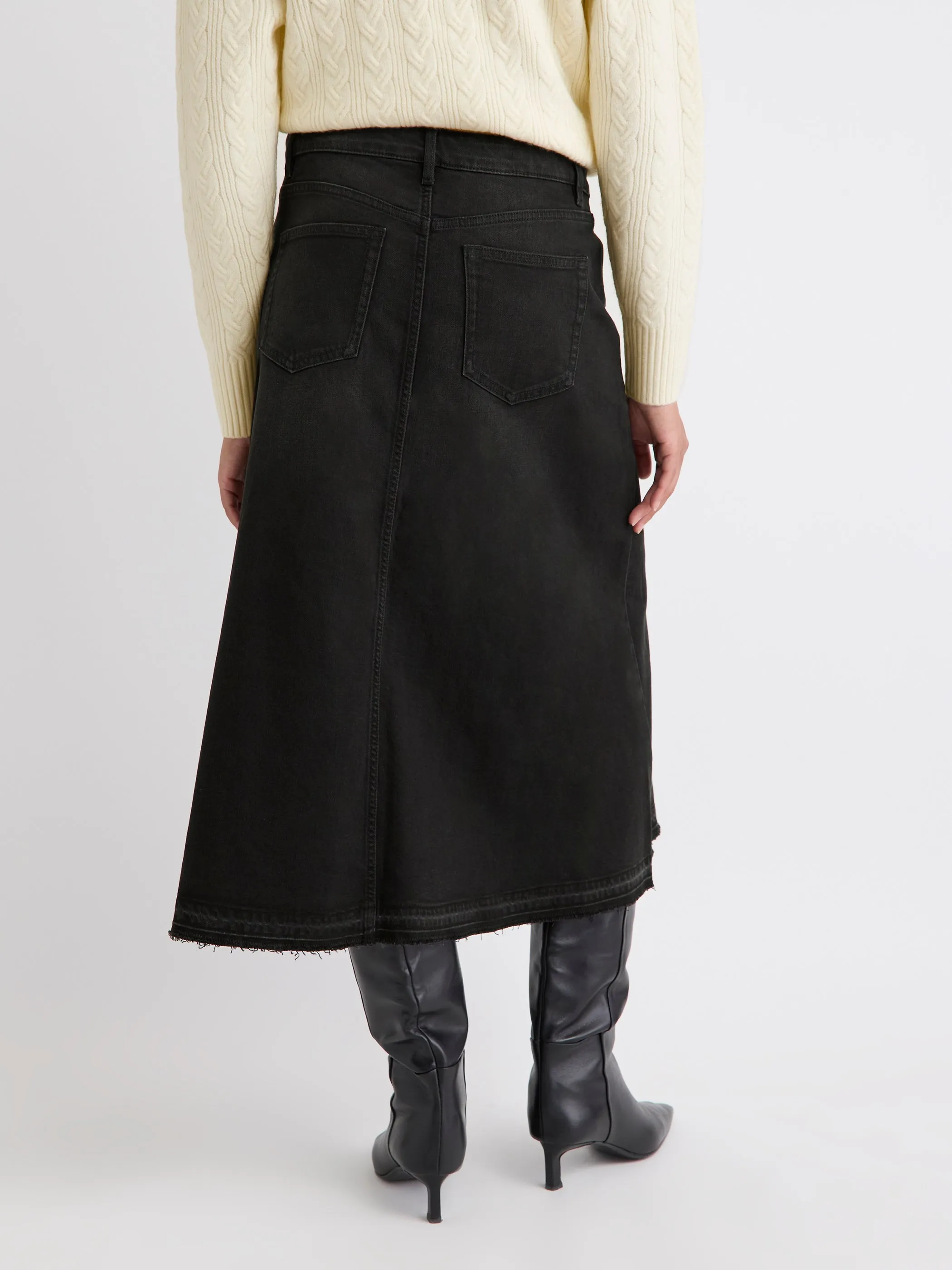 Grey Flare Midi Denim Skirt sold by RW&CO. product image thumbnail 3