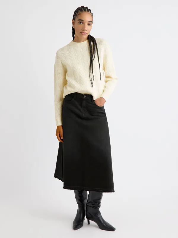 Grey Flare Midi Denim Skirt sold by RW&CO.