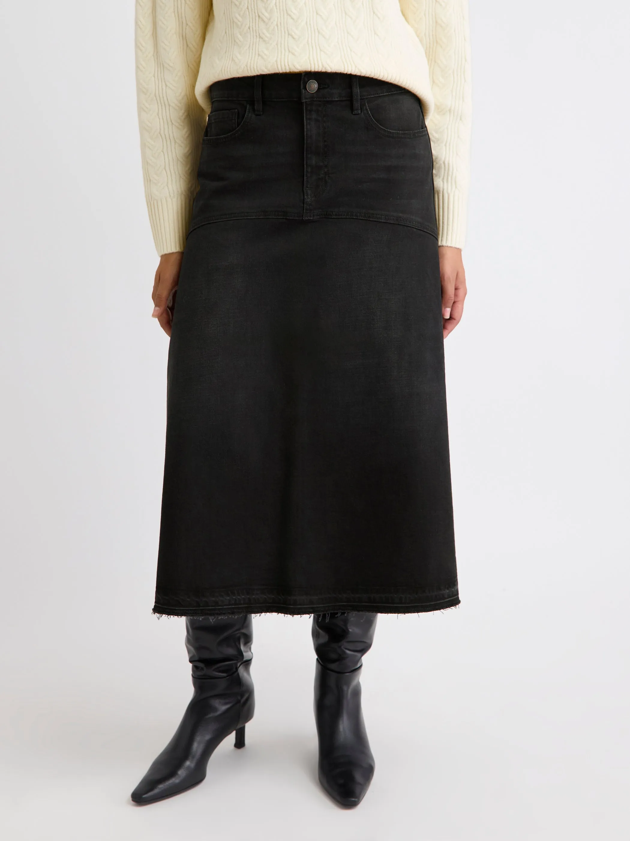 Grey Flare Midi Denim Skirt sold by RW&CO. product image thumbnail 2