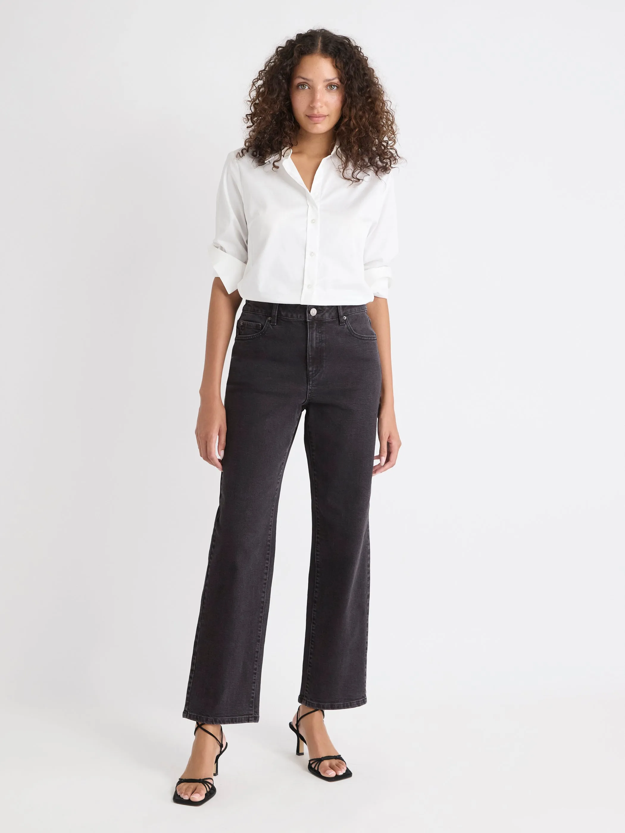 Dark Grey High-Rise Straight-Leg Jeans sold by RW&CO.