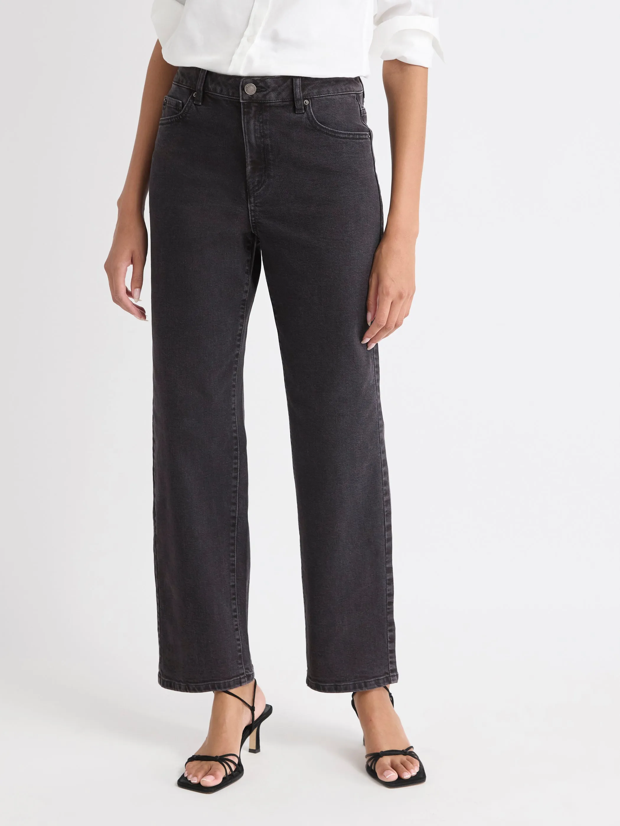 Dark Grey High-Rise Straight-Leg Jeans sold by RW&CO. product image thumbnail 2