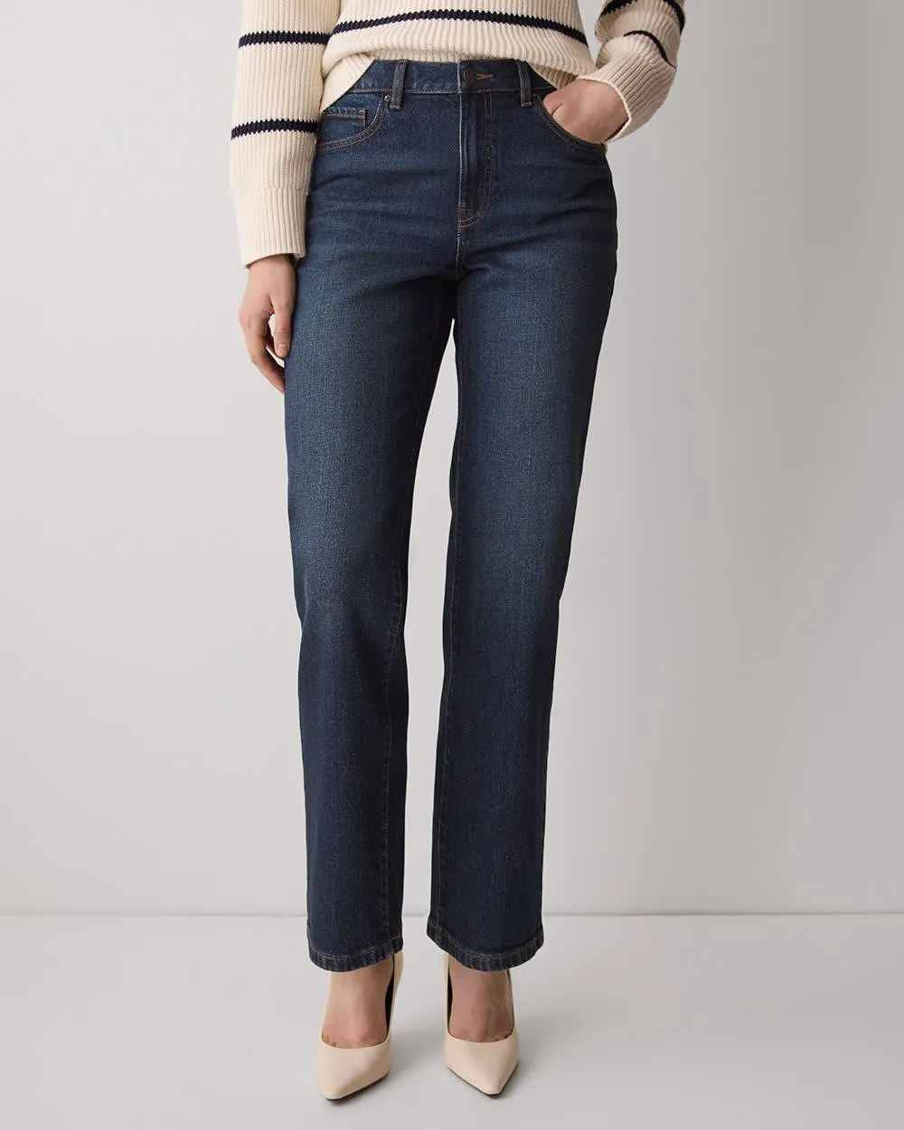 Long Medium-Wash Straight-Leg Jeans sold by RW&CO.