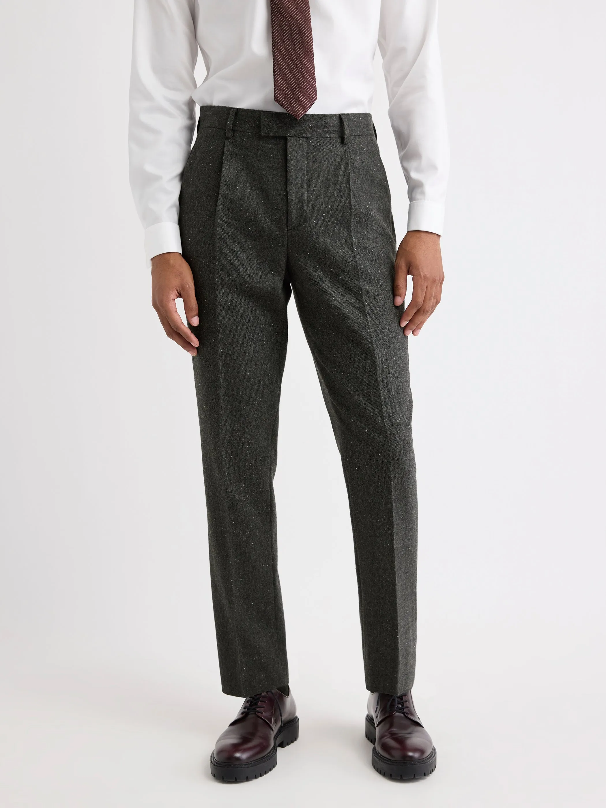 Pleated Tapered-Leg Tweed Suit Pant sold by RW&CO. product image thumbnail 2