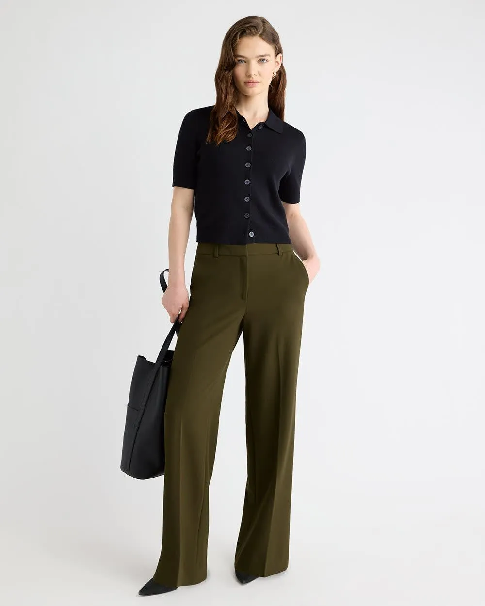 Mid-Rise Wide-Leg Heavy Twill Pant sold by RW&CO. product image thumbnail 2