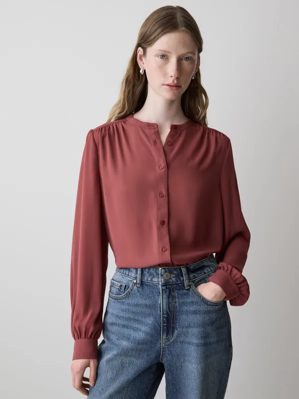 Silky Crepe Long-Sleeve Buttoned-Down Blouse sold by RW&CO.