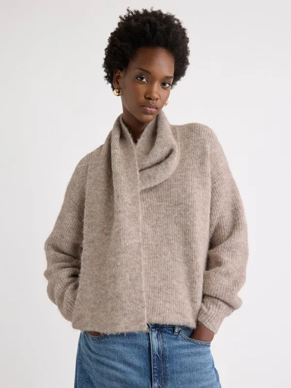 Long-Sleeve Crew-Neck Fuzzy-Knit Sweater with Scarf sold by RW&CO.