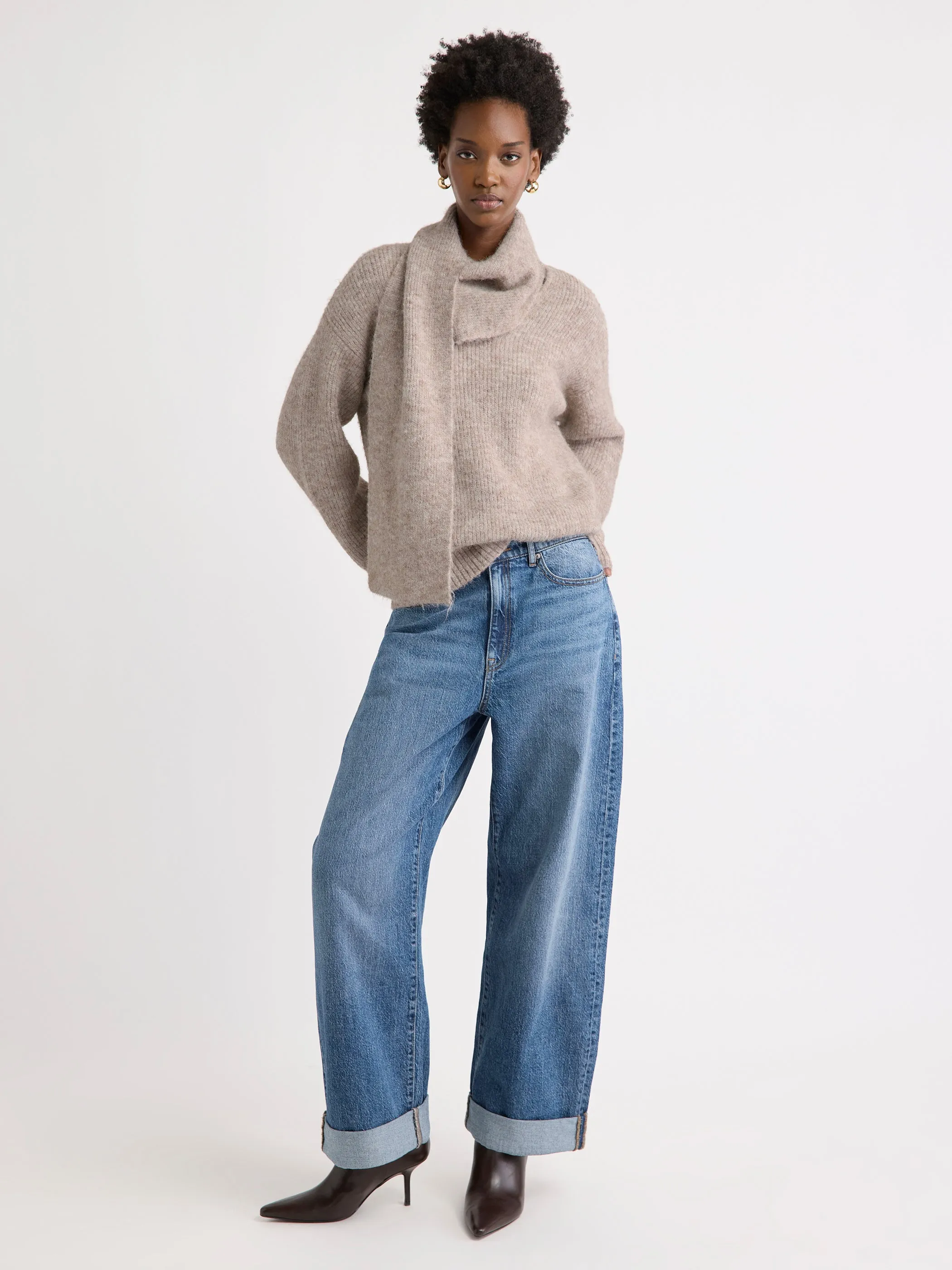 Long-Sleeve Crew-Neck Fuzzy-Knit Sweater with Scarf sold by RW&CO. product image thumbnail 2
