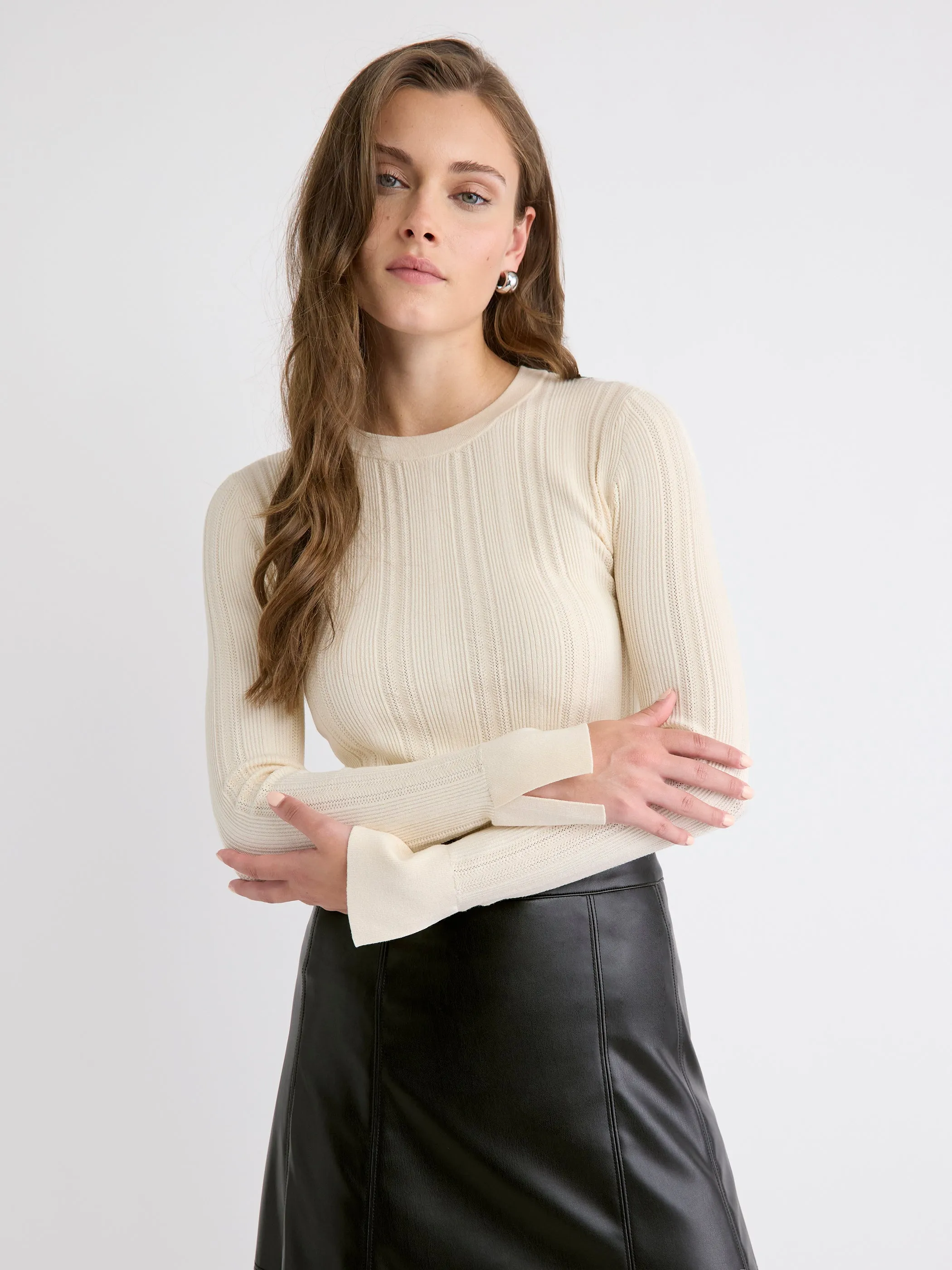 Long-Sleeve Crew-Neck Bodycon Top with Pointelle Stitches sold by RW&CO. product image thumbnail 5