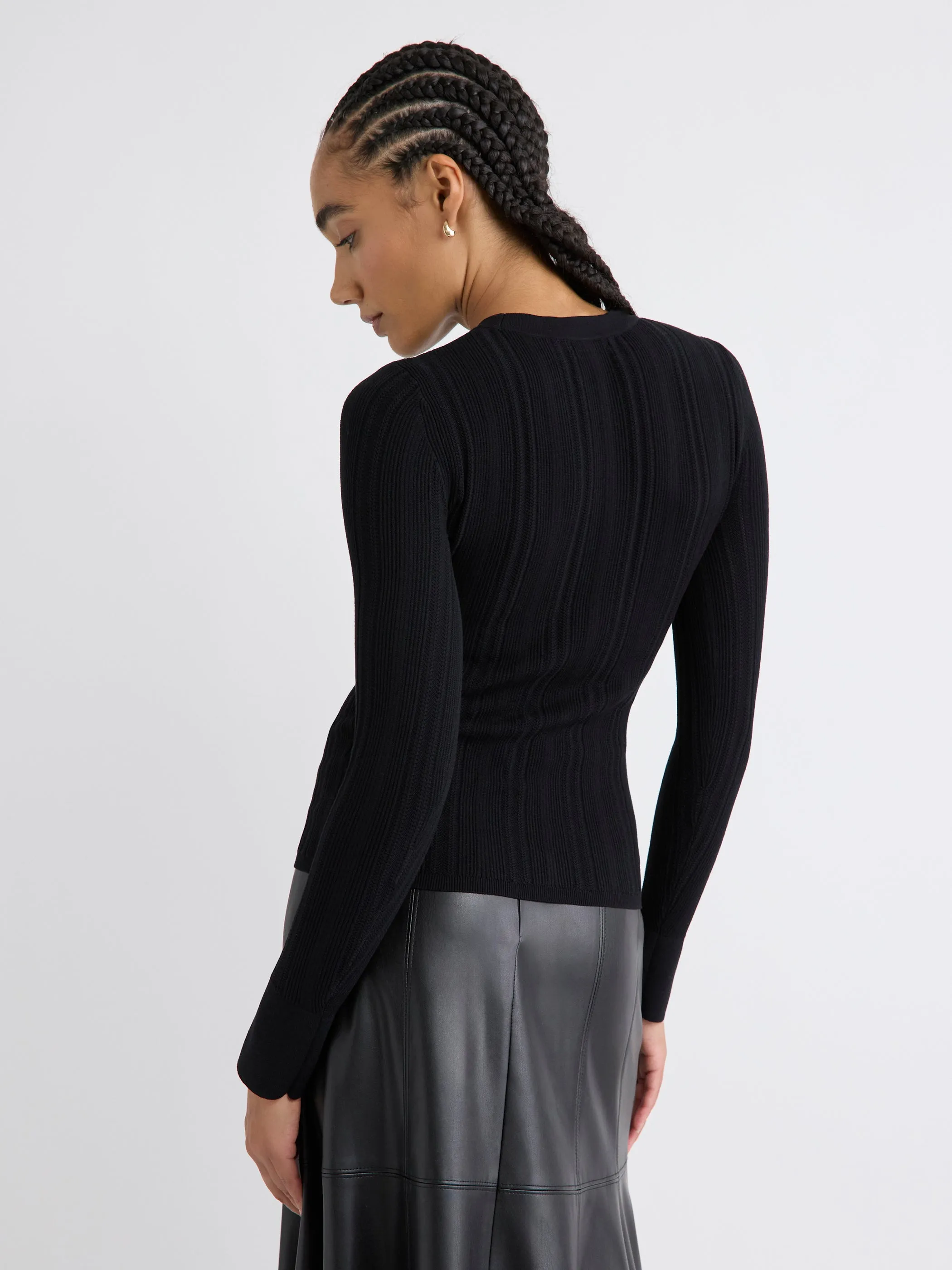 Long-Sleeve Crew-Neck Bodycon Top with Pointelle Stitches sold by RW&CO. product image thumbnail 3