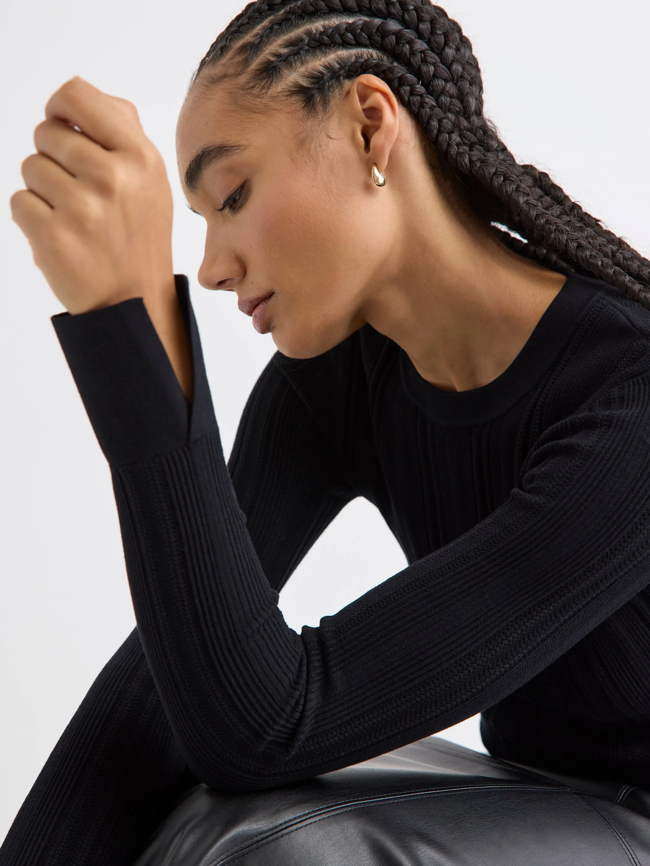 Long-Sleeve Crew-Neck Bodycon Top with Pointelle Stitches sold by RW&CO. product image thumbnail 4