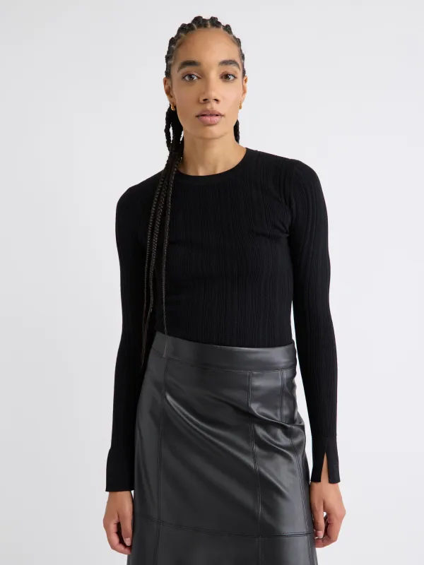 Long-Sleeve Crew-Neck Bodycon Top with Pointelle Stitches made by RW&CO.