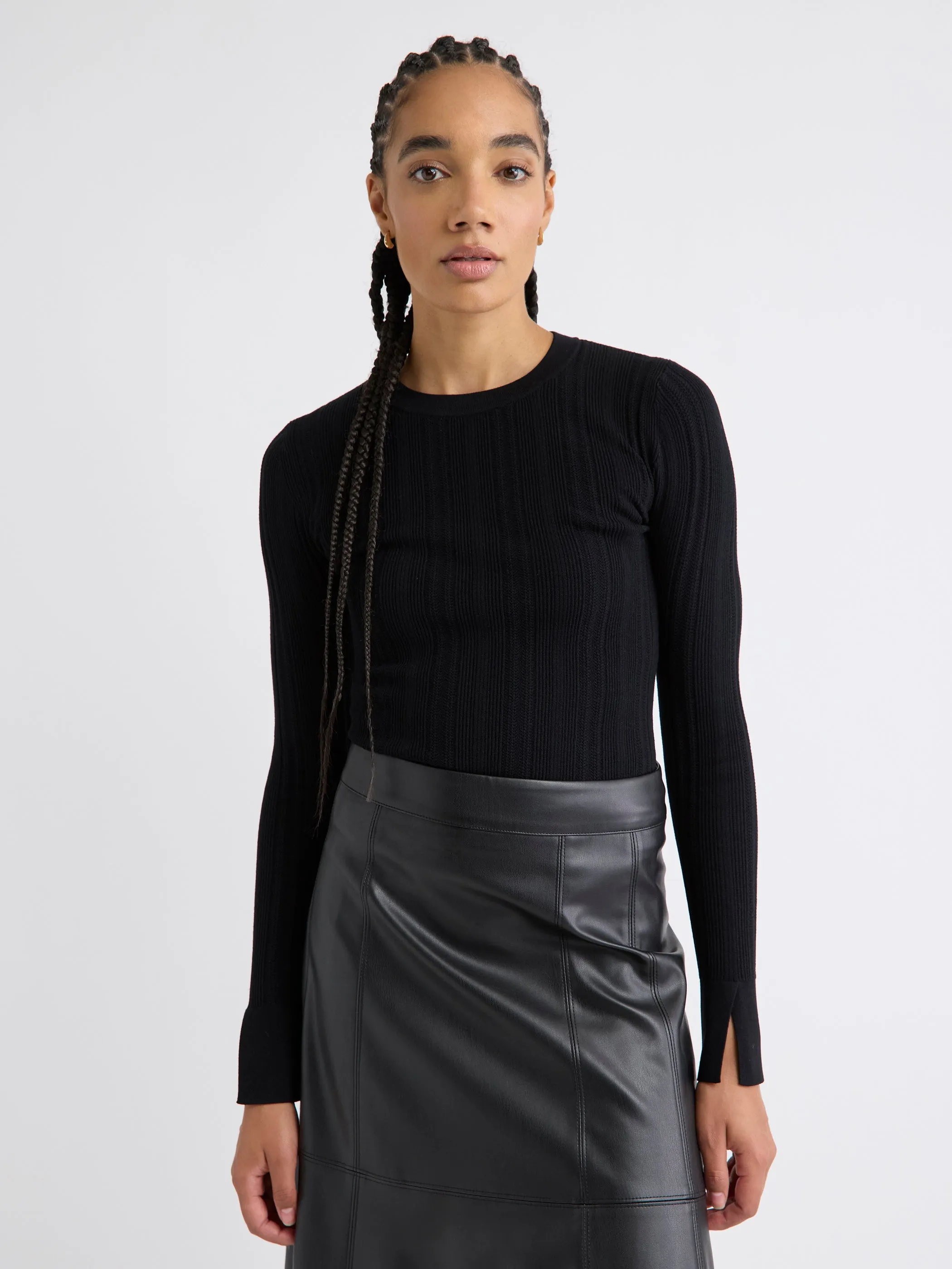 Long-Sleeve Crew-Neck Bodycon Top with Pointelle Stitches sold by RW&CO.