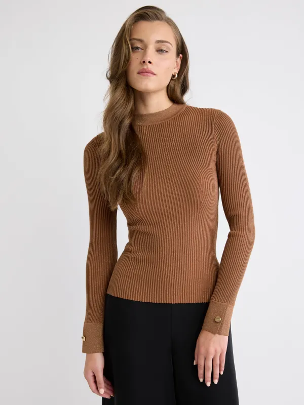 Long-Sleeve Mock-Neck Bodycon Top with Metallic Fibres made by RW&CO.