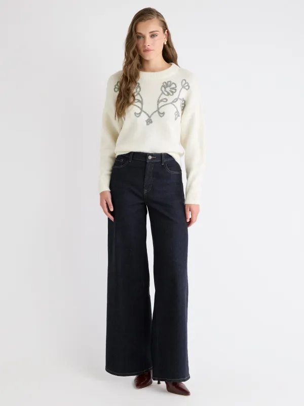 Long-Sleeve Crew-Neck Sweater with Flower Appliqués sold by RW&CO.