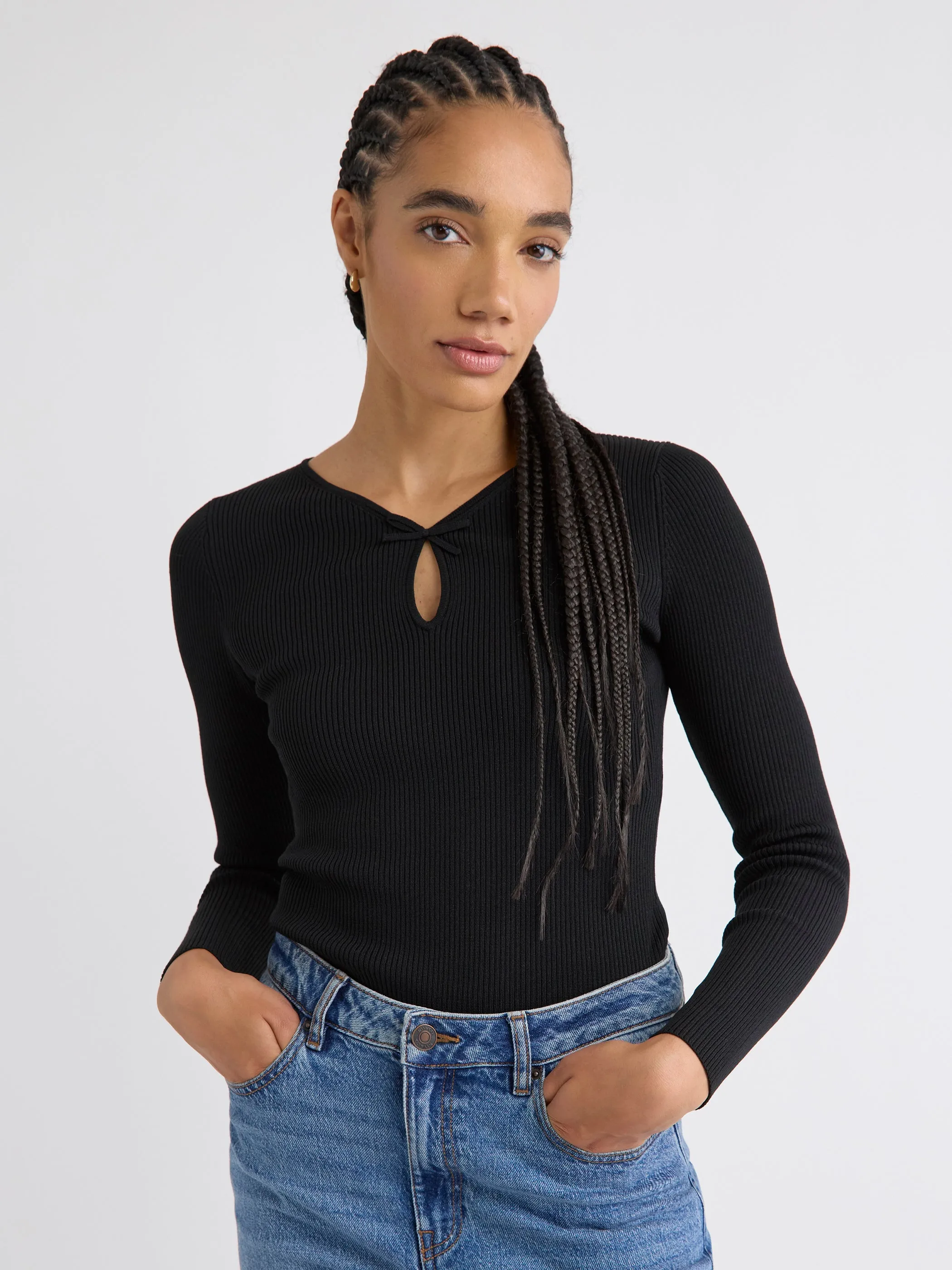 Long-Sleeve V-Neck Ribbed Top sold by RW&CO.
