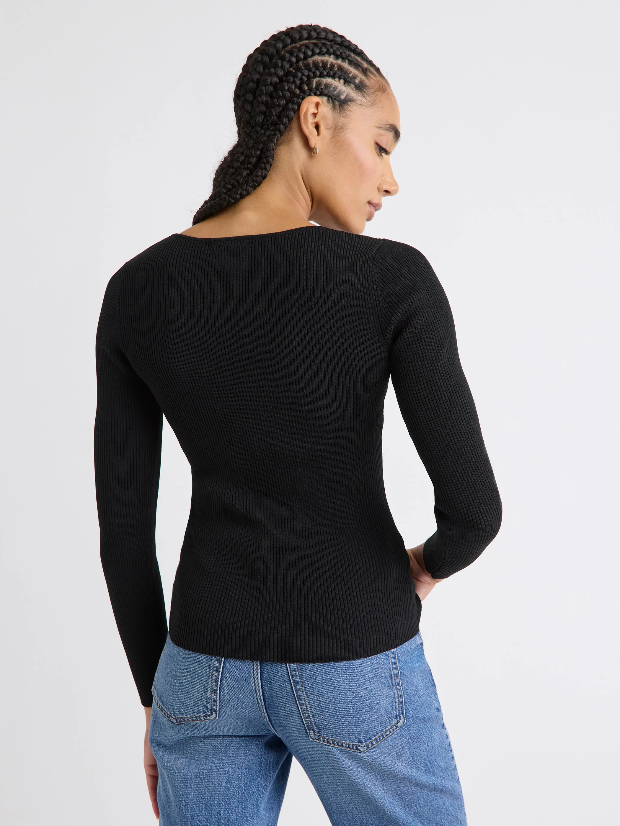 Long-Sleeve V-Neck Ribbed Top sold by RW&CO. product image thumbnail 3