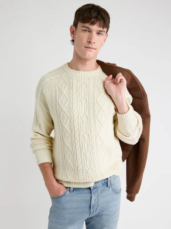 Long-Sleeve Cable Knit Crew-Neck Sweater sold by RW&CO.