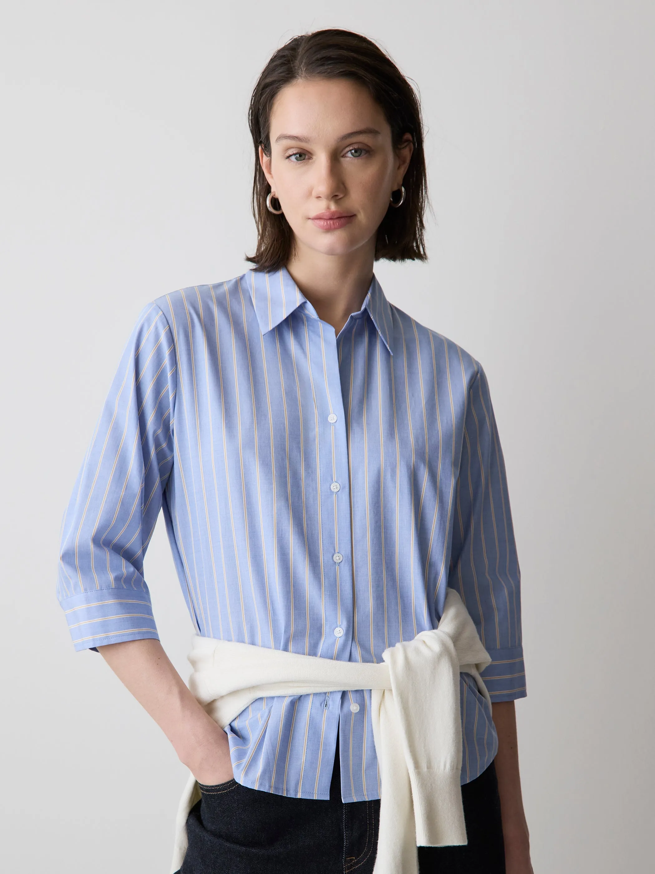 Striped Buttoned-Down Cotton Blouse sold by RW&CO.