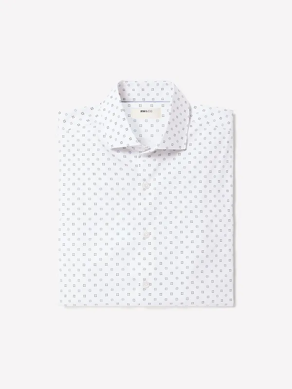White Tailored-Fit Dress Shirt with Geo Pattern sold by RW&CO.