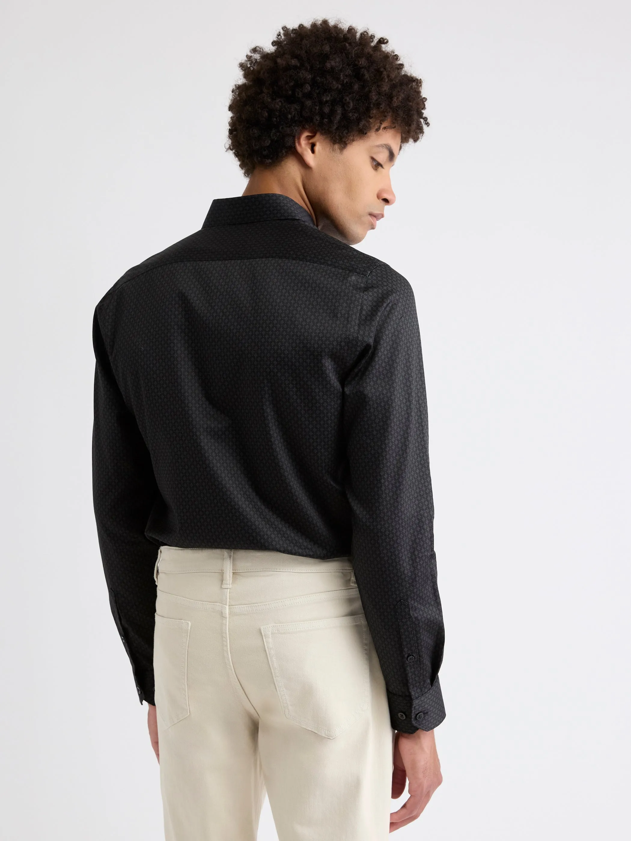 Black Slim-Fit Dress Shirt with Geo Pattern sold by RW&CO. product image thumbnail 3