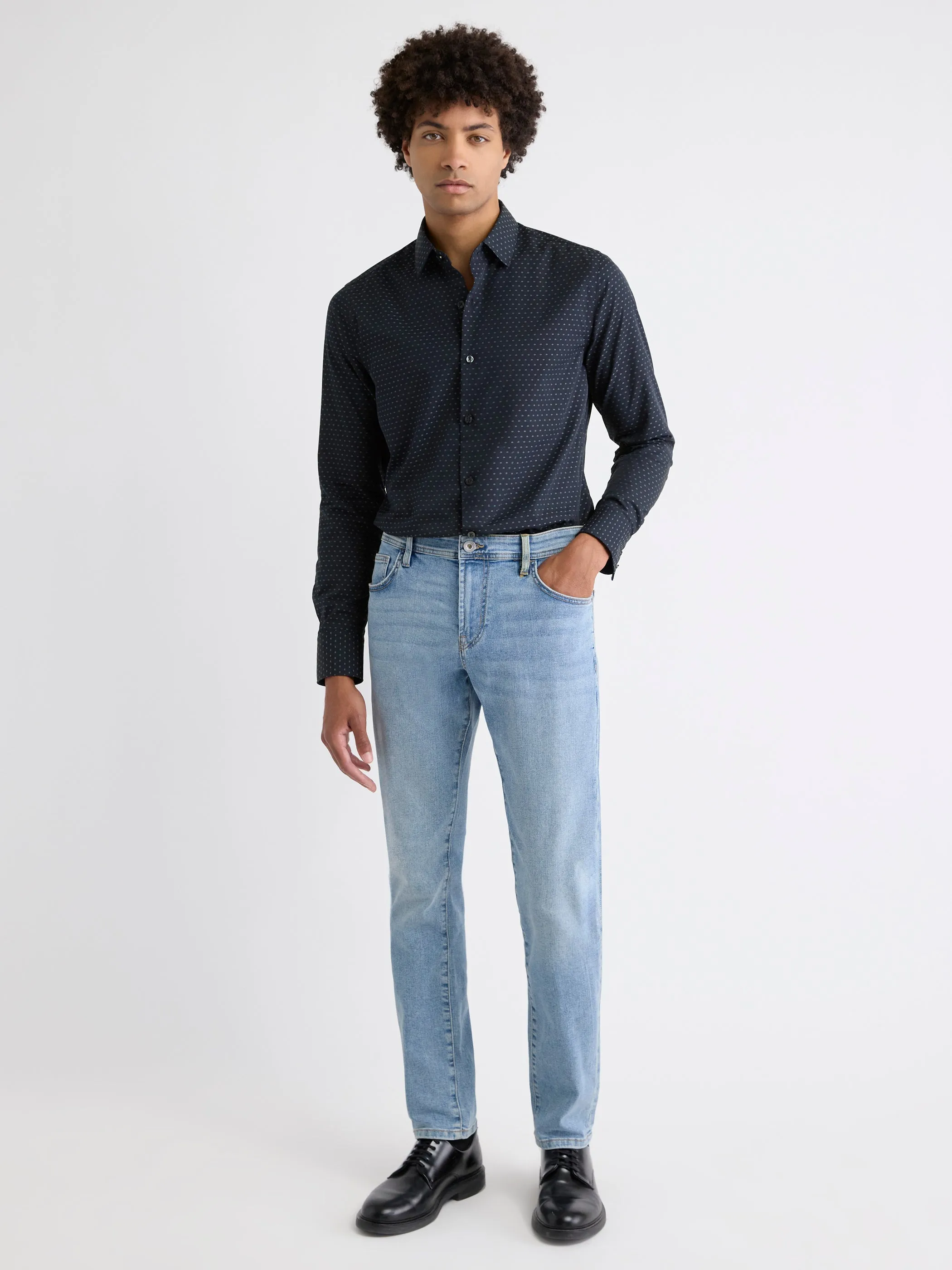 Navy Slim Fit Dress Shirt with Geo Pattern sold by RW&CO. product image thumbnail 3