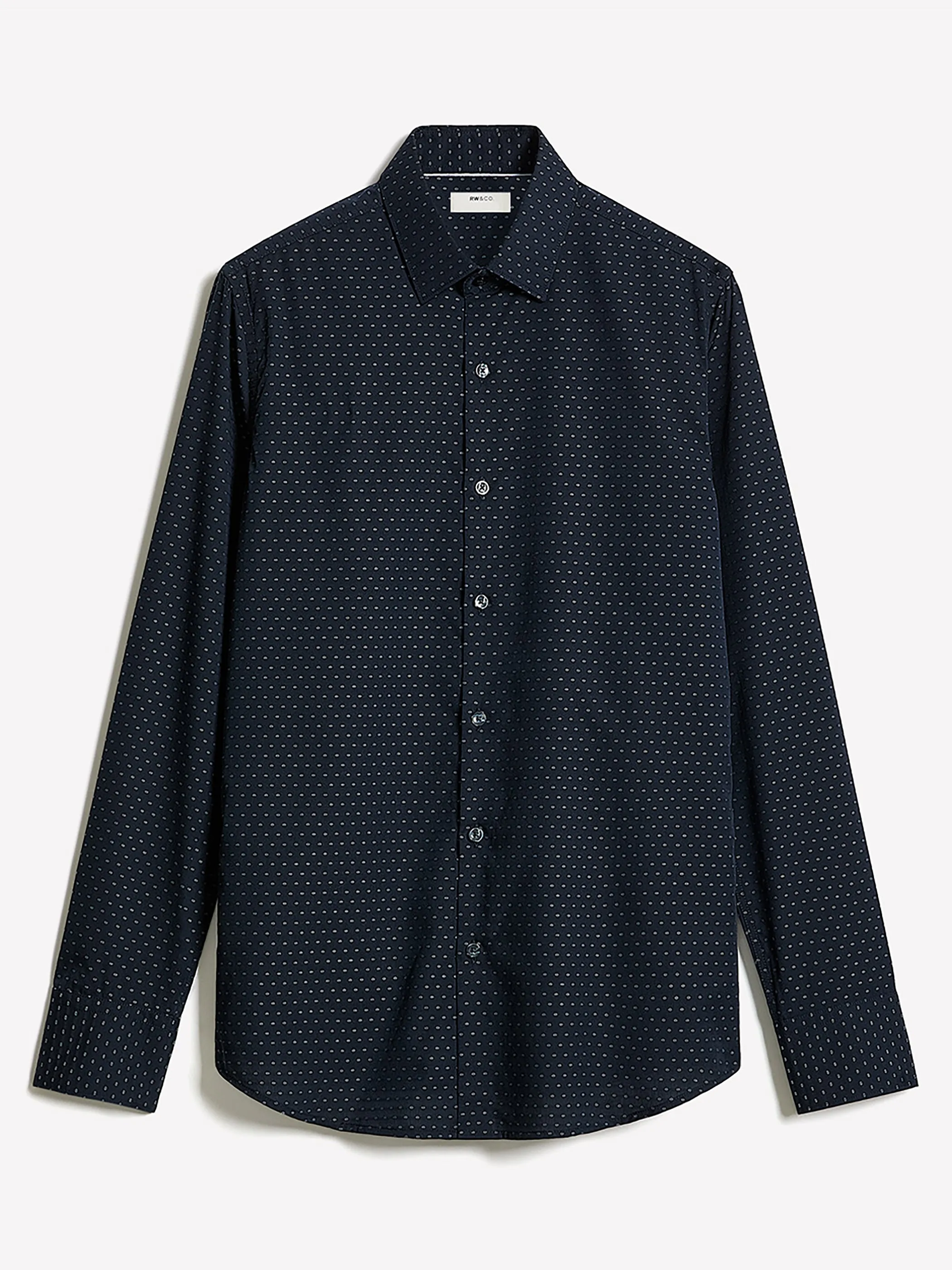 Navy Slim Fit Dress Shirt with Geo Pattern sold by RW&CO. product image thumbnail 4