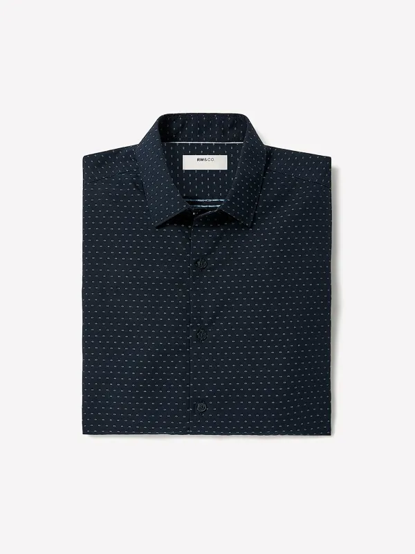 Navy Slim Fit Dress Shirt with Geo Pattern sold by RW&CO.