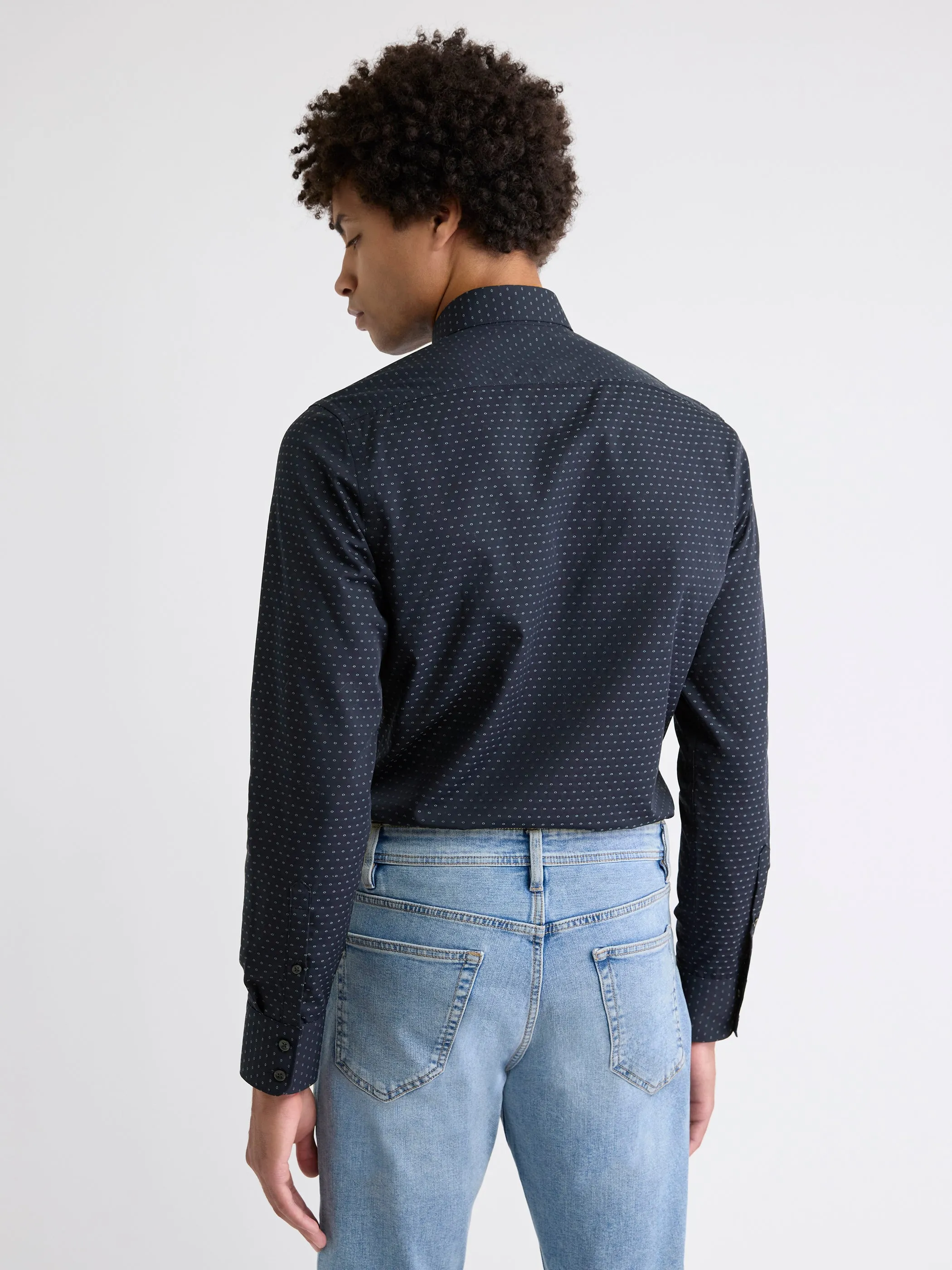 Navy Slim Fit Dress Shirt with Geo Pattern sold by RW&CO. product image thumbnail 2