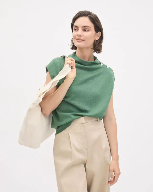 Sleeveless Mock-Neck Sweater with Buttons at Shoulder sold by RW&CO.