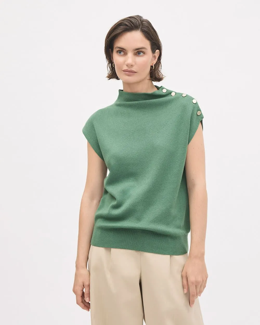 Sleeveless Mock-Neck Sweater with Buttons at Shoulder sold by RW&CO. product image thumbnail 5