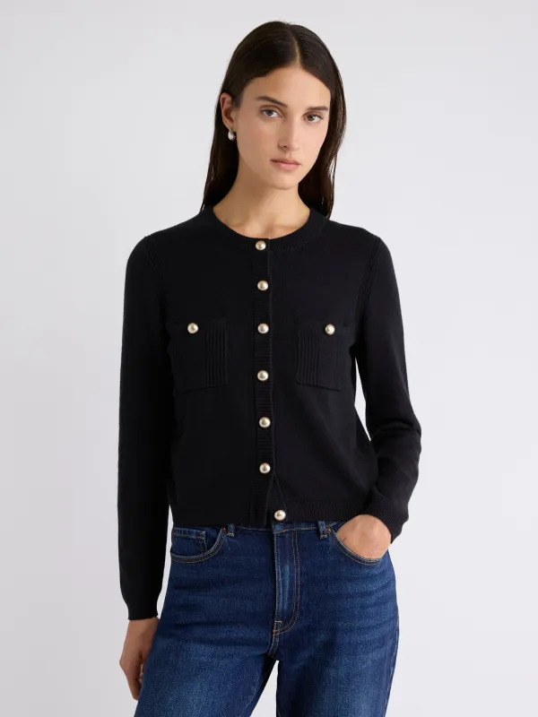 Long-Sleeve Short Cardigan with Chest Pockets sold by RW&CO.