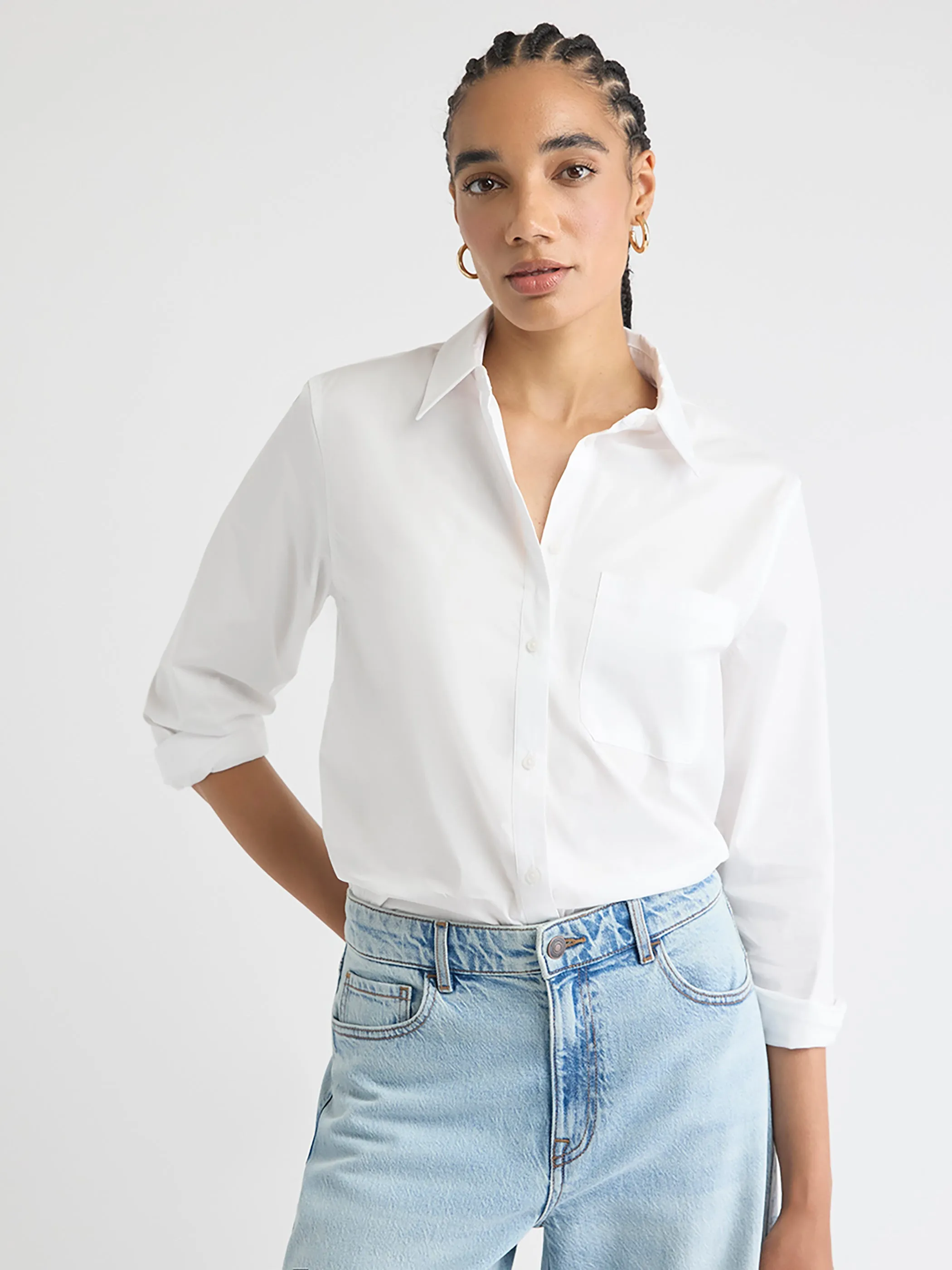 Long-Sleeve Buttoned-Down Poplin Blouse sold by RW&CO.